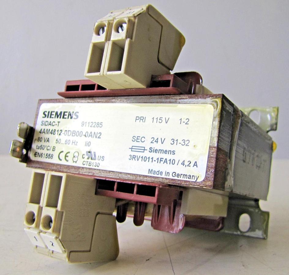 Used Siemens SIDAC-T 80 VA Power Transformer 115V Primary 24V Secondary 4AM4812-0DB00