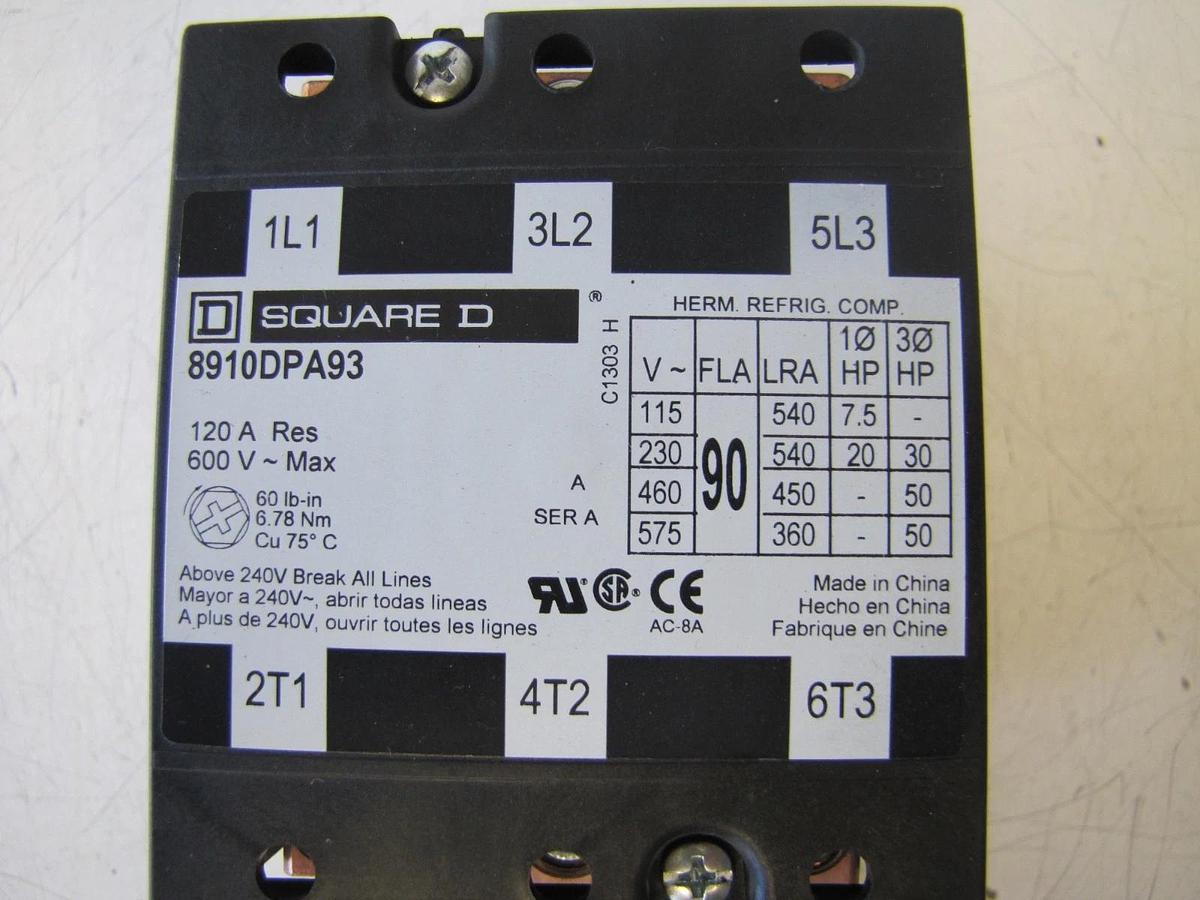 Used Square D 120 Amp Motor Starter Contactor 120V Coil 120A with Overload Relay