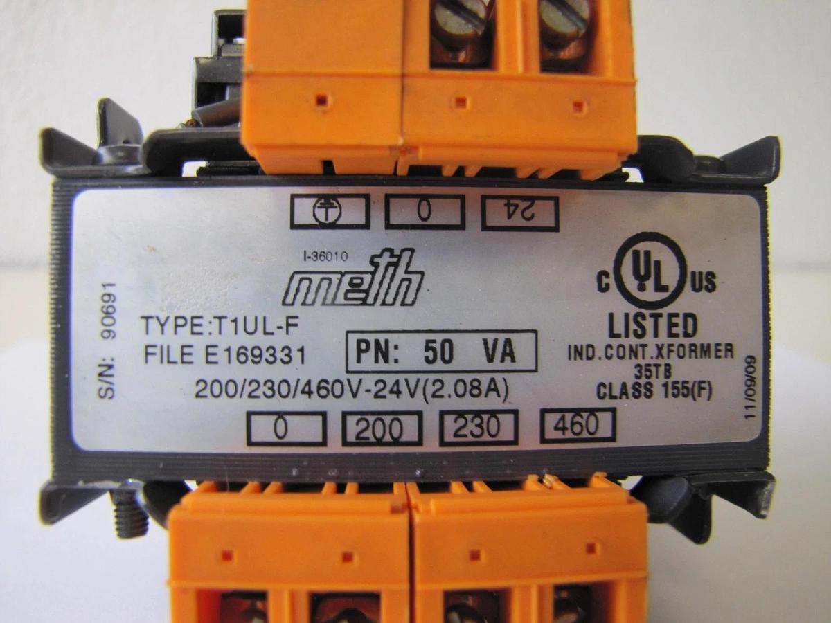 Used Meth 50 VA Control Transformer 200/230/460V Input 24V Output T1UL-F Industrial