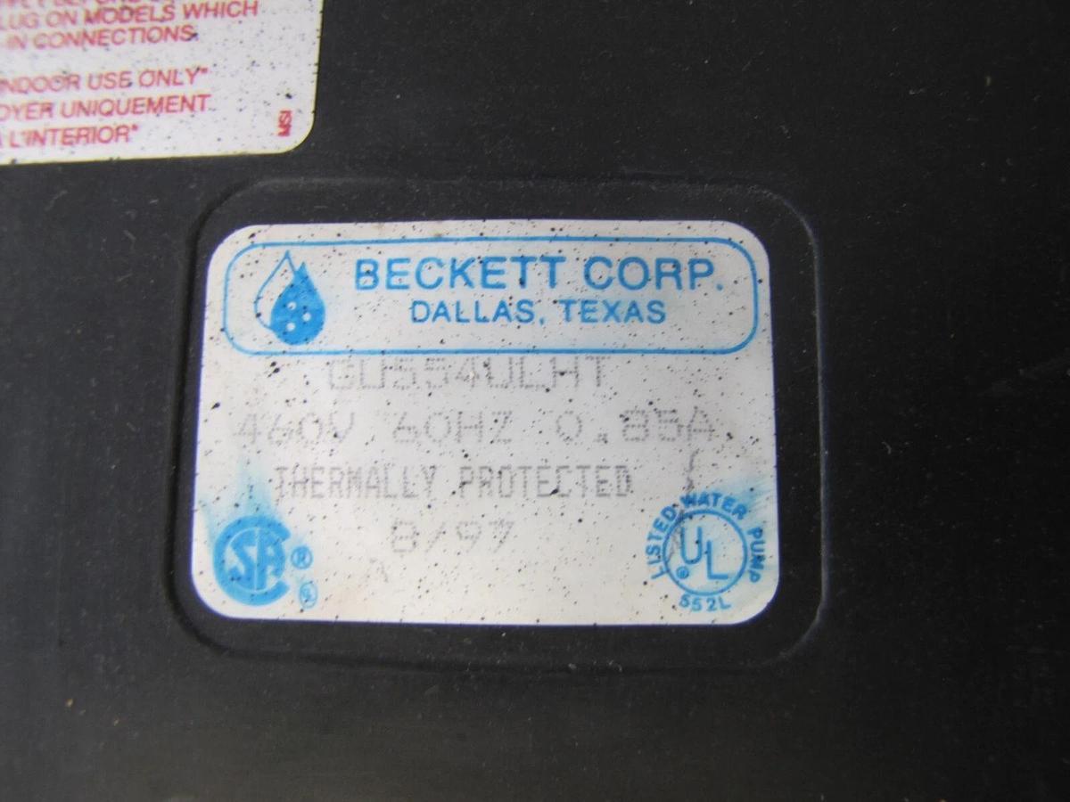 Used Beckett Condensate Pump 460V 1 Phase CU554ULHT Fasco Electric Motor  1/5 HP 60Hz