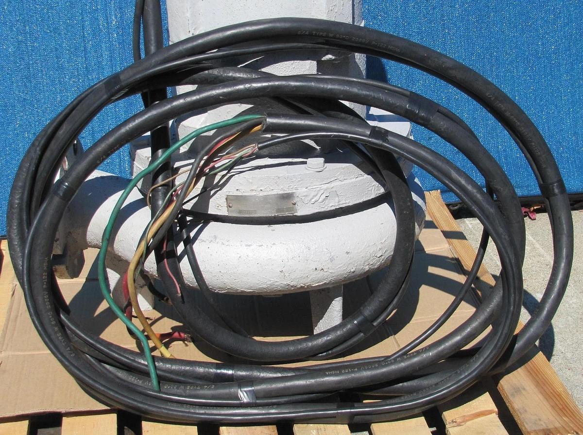 Used Reliance 40HP Submersible Trash Water Sump Pump 460V 3PH 4" Outlet 25 Ft Cable