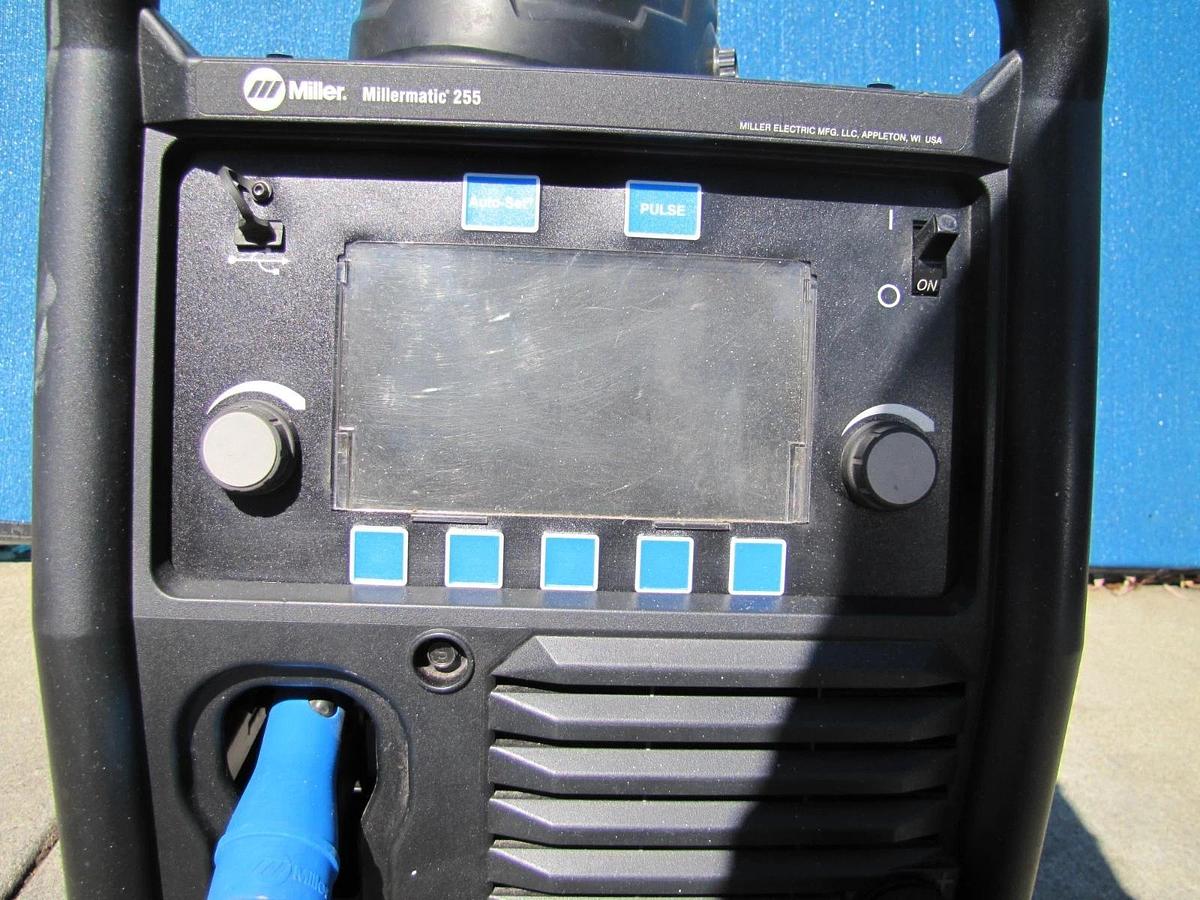 Used Miller Millermatic 255 MIG Pulsed MIG Welder 230V 3 Phase 7in LCD Cart Helmet