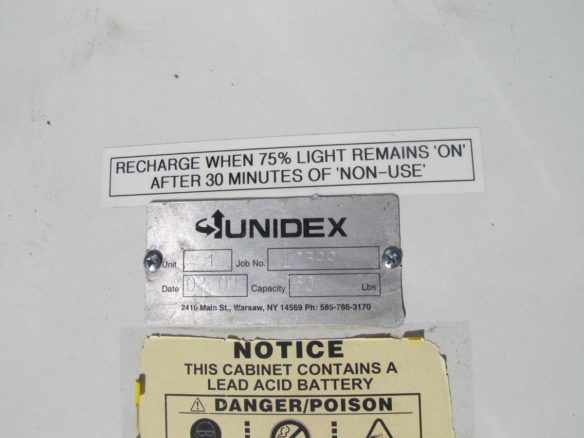 Used Unidex 250 lbs Electric Material Lift 31" Height 24" x 24" Platform 12V Battery