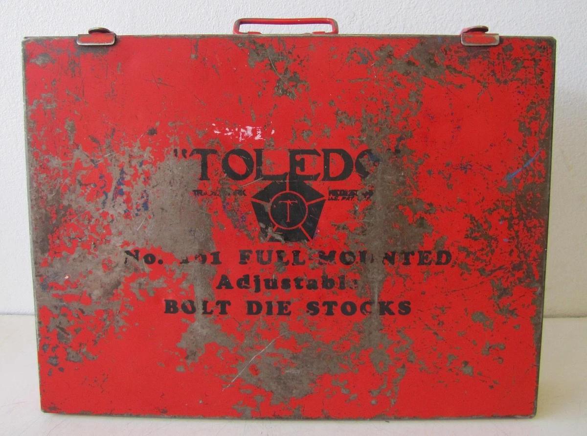 Used Toledo 101 Adjustable Bolt Die Stock Tapping Set 1/4" to 5/8" with Case