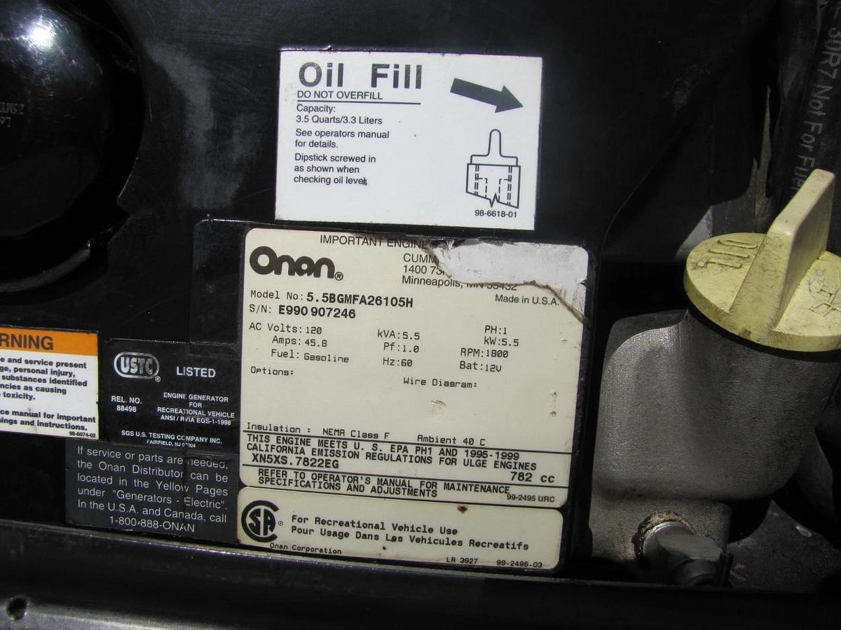 Used Cummins Onan Marquis 5500 Watt Gasoline RV Generator 120V Output