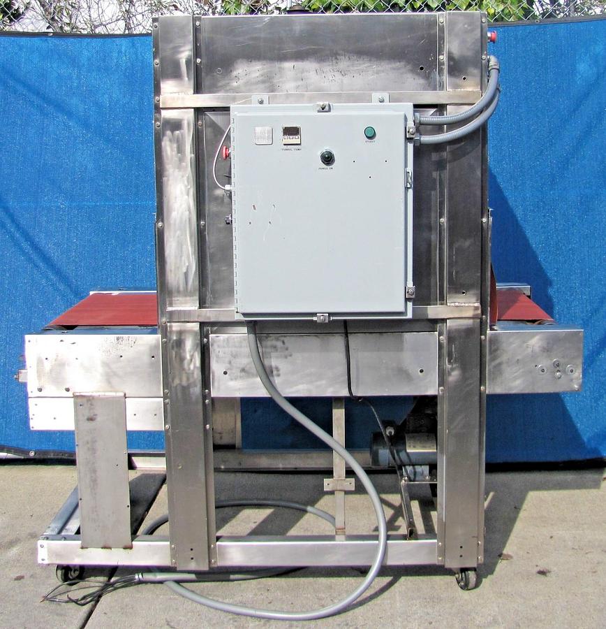 Used Commercial Stainless Steel Heat Shrink Tunnel 350°F Adjustable Speed Conveyor