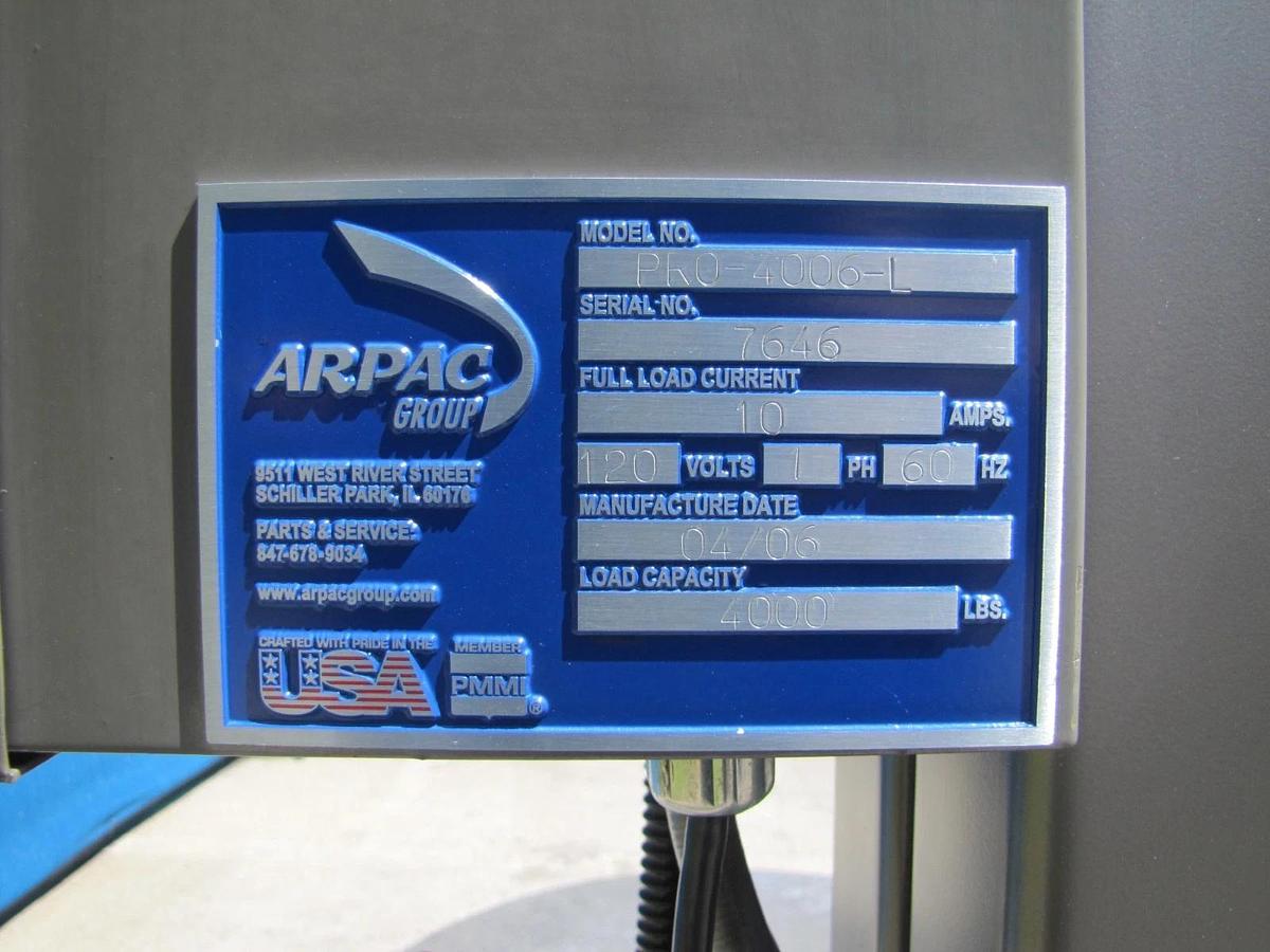 Used Arpac Pro-4006-L Shrink Wrap Paller Wrapper Wrapping Machine 4000 Lbs Cap 115V