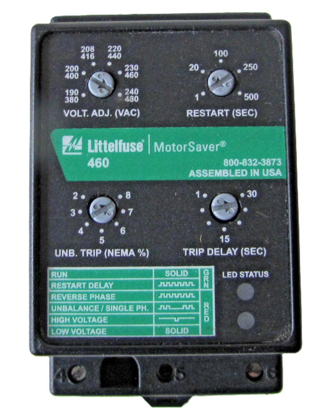 Used Littelfuse 460 Motor Saver 190-480VAC 3 Phase Voltage Monitor Protection Relay