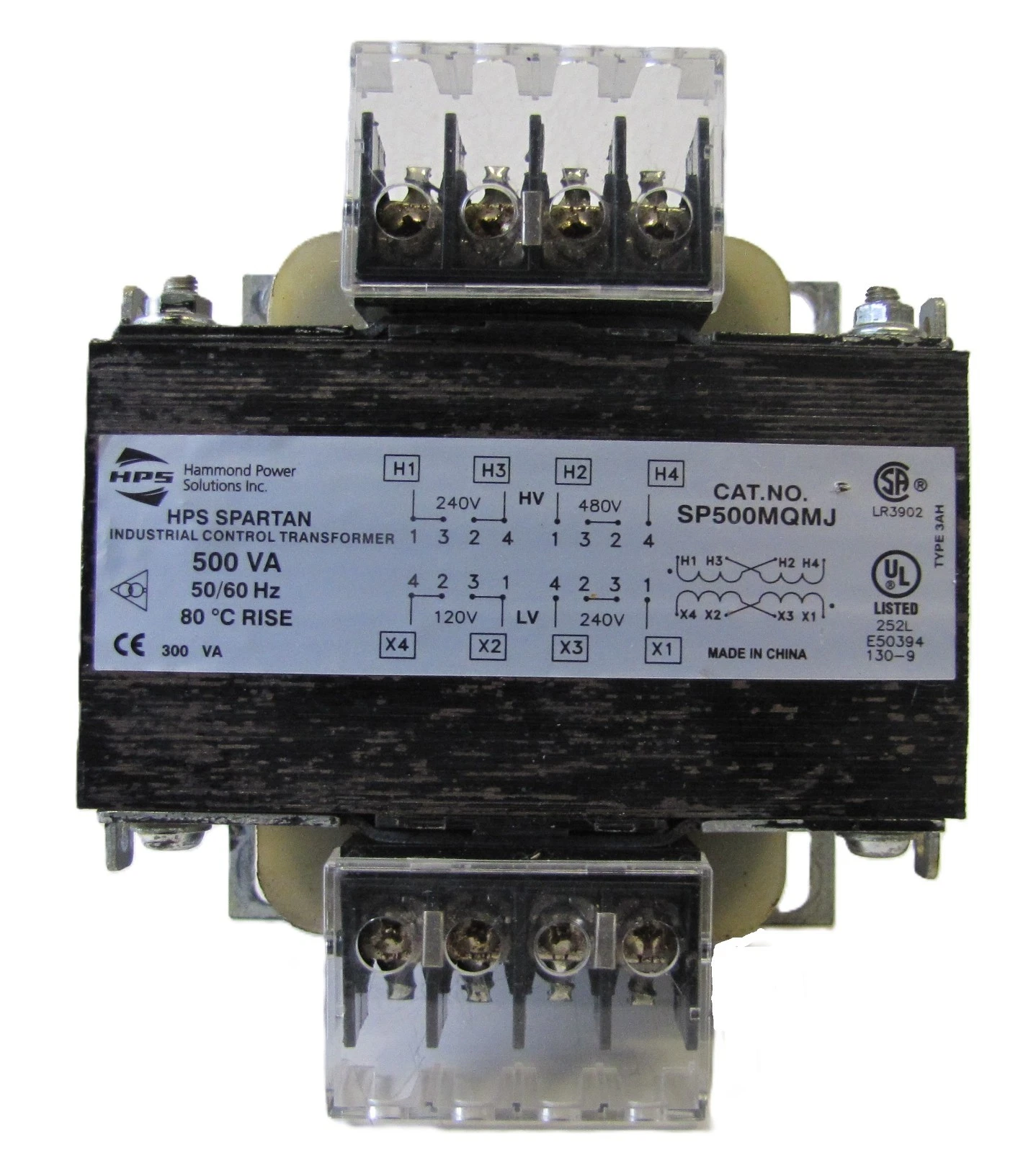 Used HPS SP500MQMJ 500VA Control Transformer 240/480V Input 120/240V Output 0.5 KVA