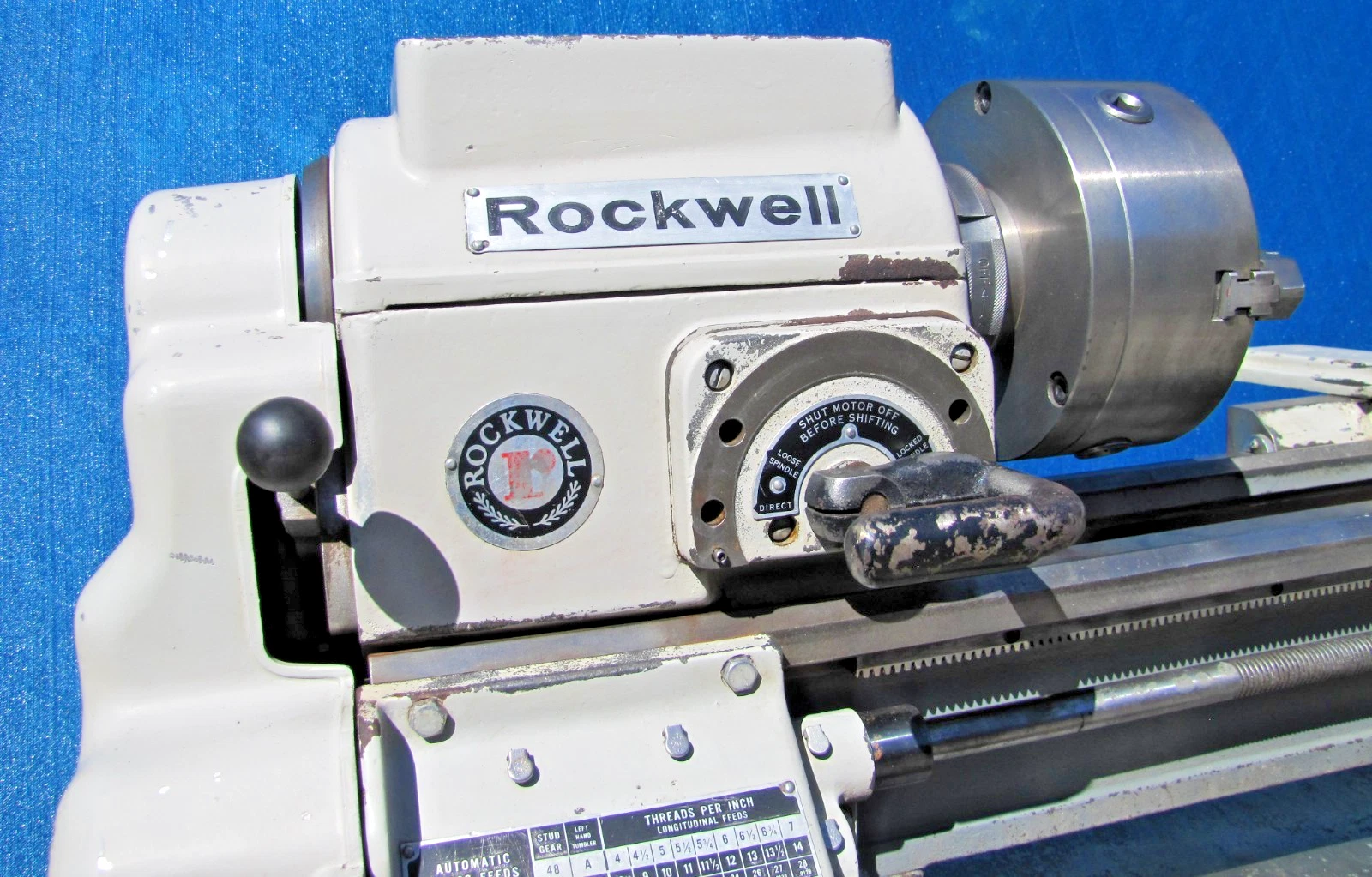 Used Rockwell 1HP Metal Lathe Variable Speed 8" 3 Jaw Chuck Cross Slide Feed 220V 1PH