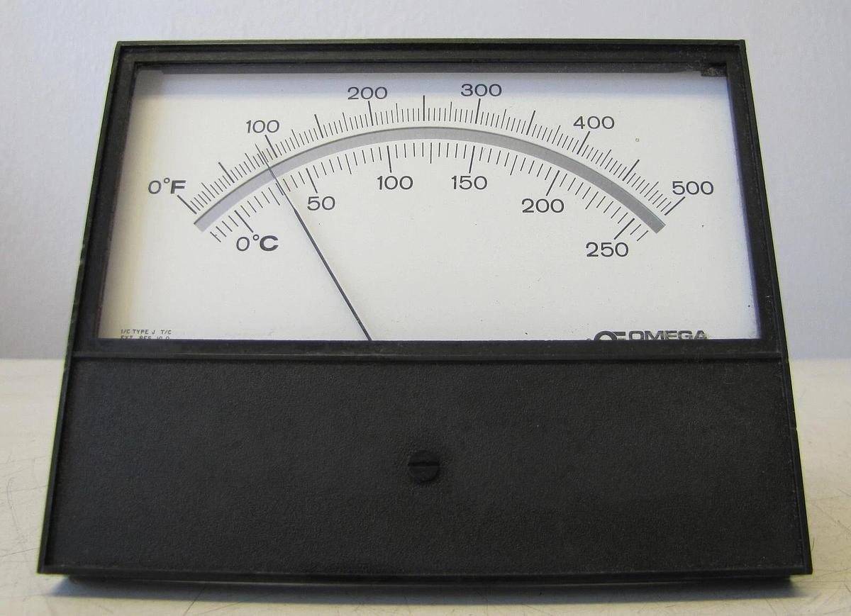 Used Omega 7055 Analog Panel Meter Temperature Scale 500 °F / 250°C