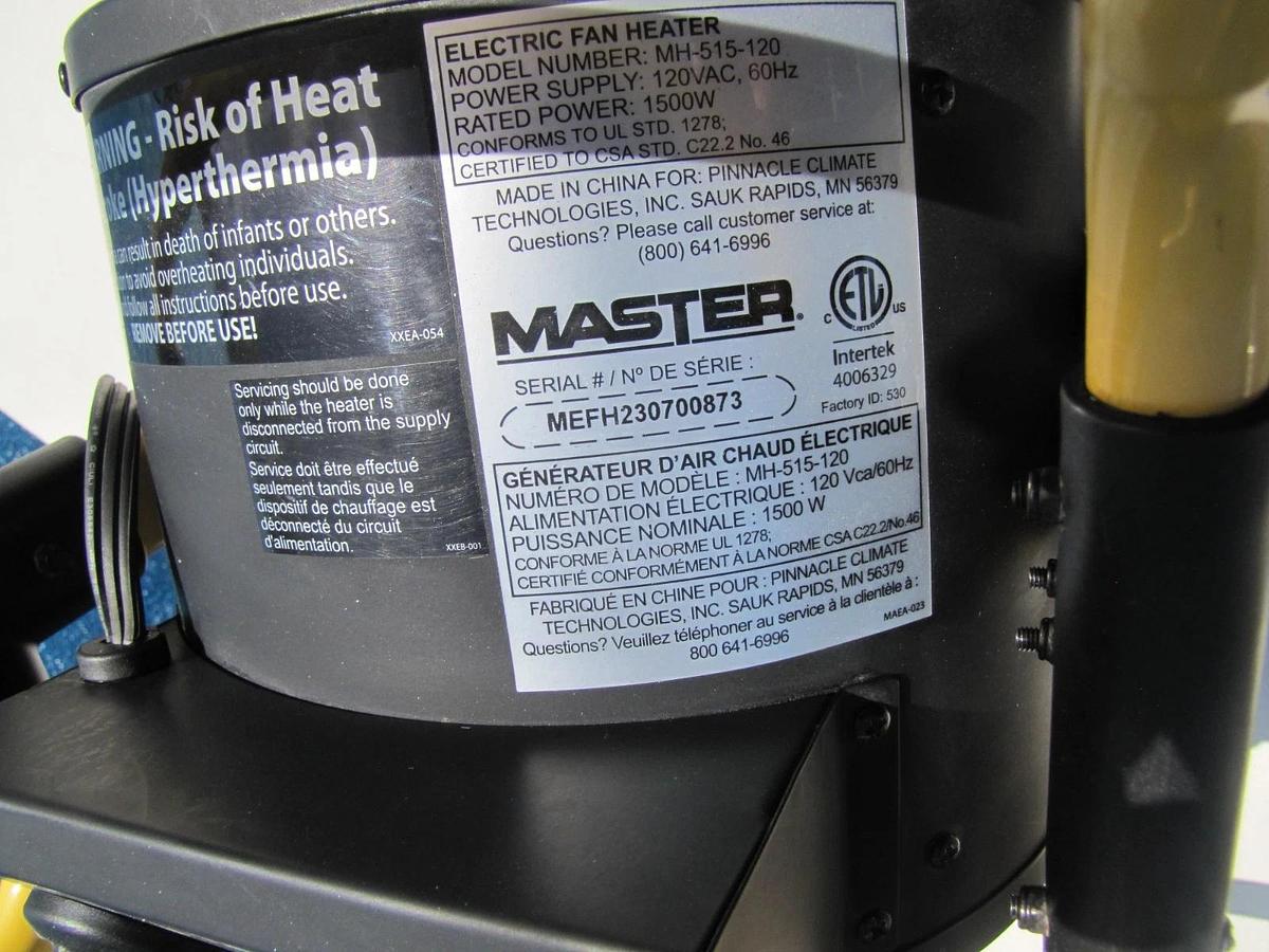 Used Master Electric MH-515-120 Fan Heater 1500W 120 VAC Fan & Heater Modes