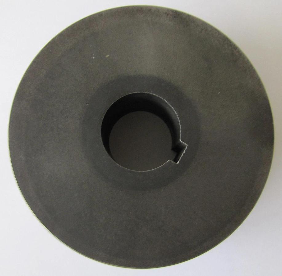 Used Industrial 5-1/8" OD Pulley Sheave 2 Groove 1-1/2" Keyed Bore for 3/8" Wide Belt