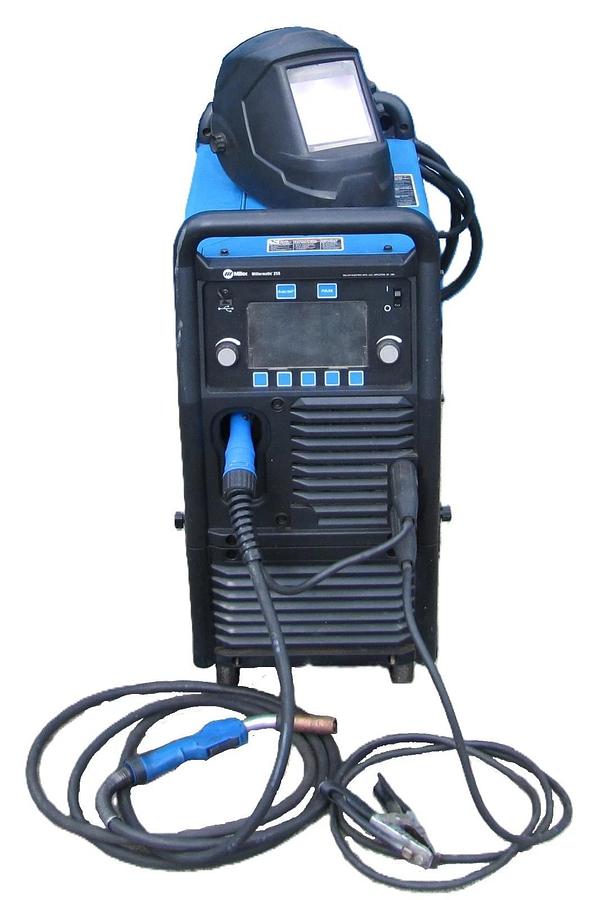 Used Miller Millermatic 255 MIG Pulsed MIG Welder 230V 3 Phase 7in LCD Cart Helmet