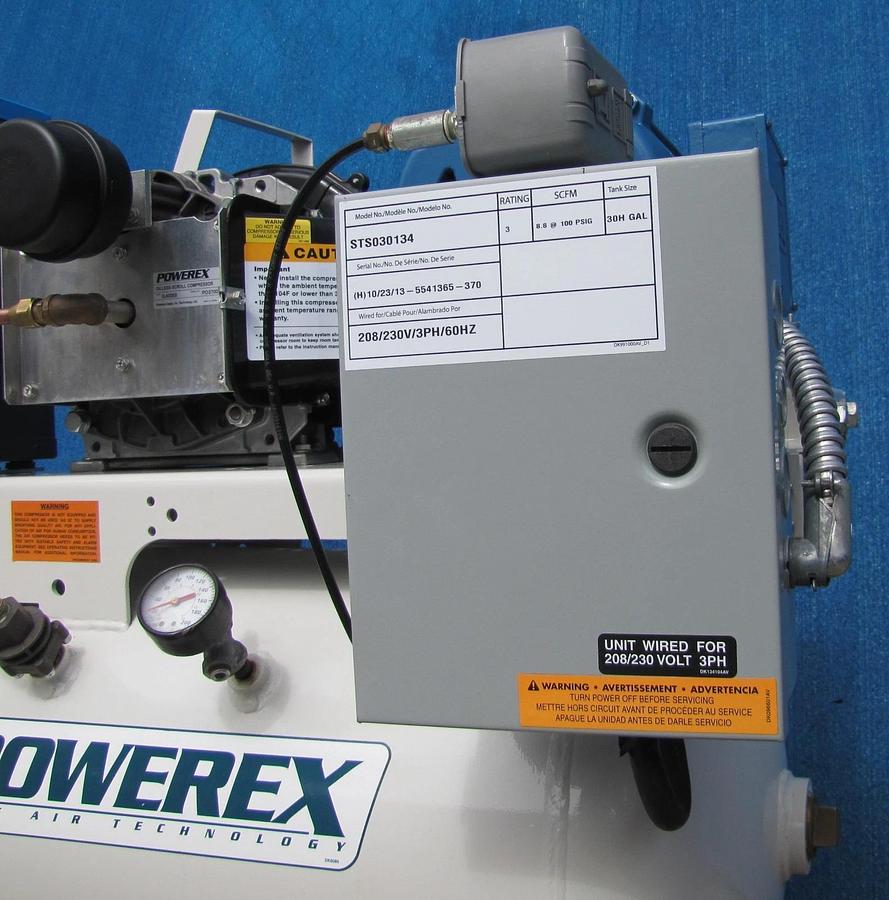 Used Powerex Oilless 3HP Scroll Air Compressor STS030134 with Tank and Air Dryer