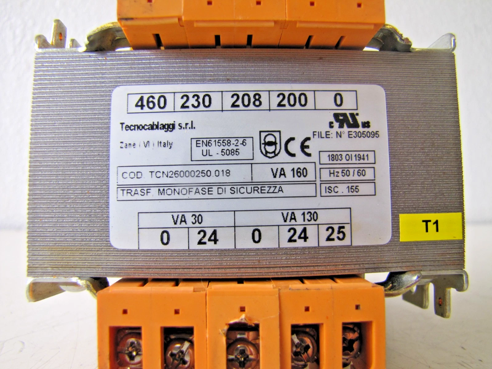 Used Tecnocablaggi 160 VA Control Transformer TCN26000250.018 200-460V Input 24V Out