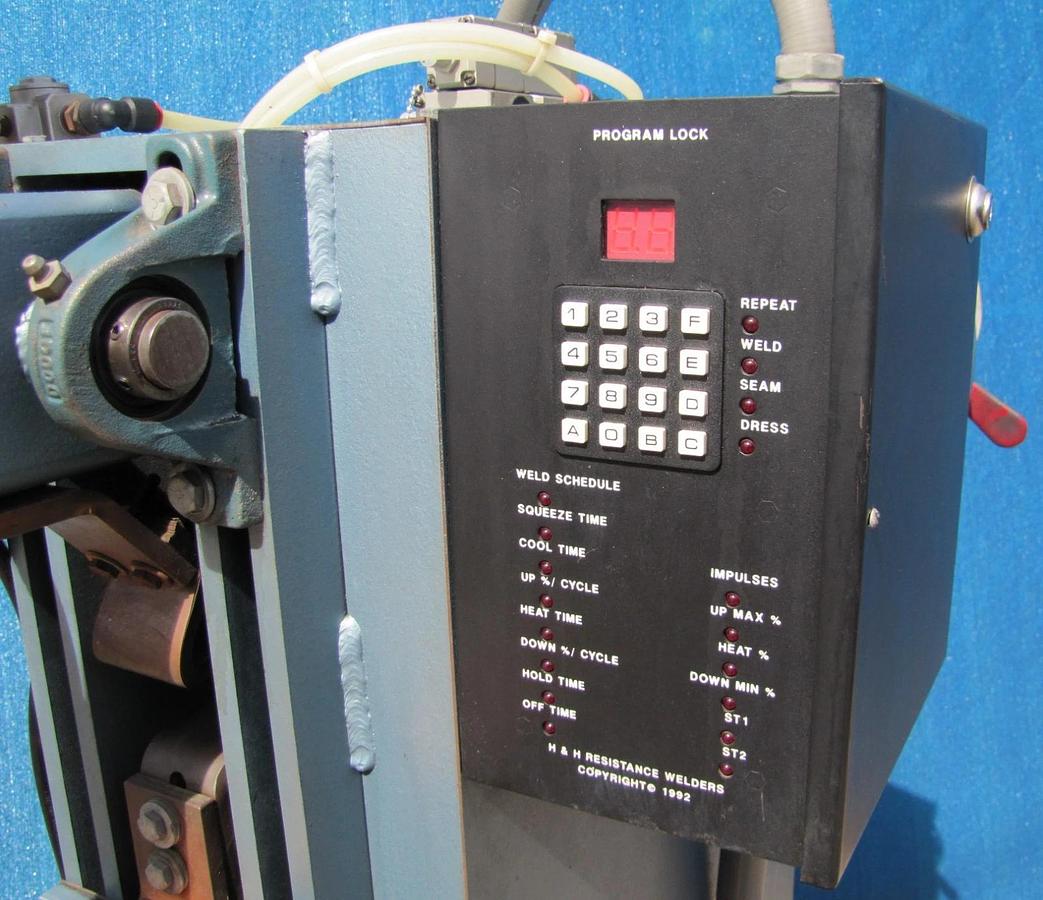 Used H&H 35 KVA Rocker Arm Resistance Spot Welder 24" Throat 230V 1 Phase w/ Coolant