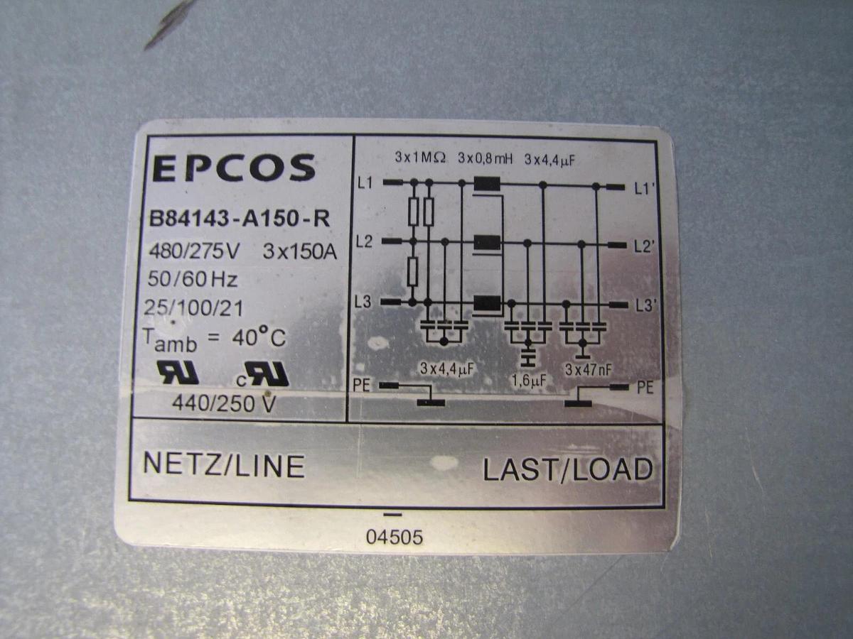 Used Epcos B84143-A150-R Line Filter Conditioner 480/275V 3 Phase 150 Amp