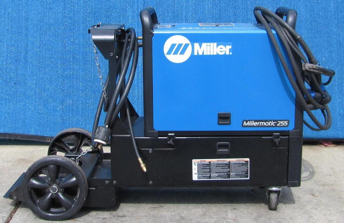Used Miller Millermatic 255 MIG Pulsed MIG Welder 230V 3 Phase 7in LCD Cart Helmet