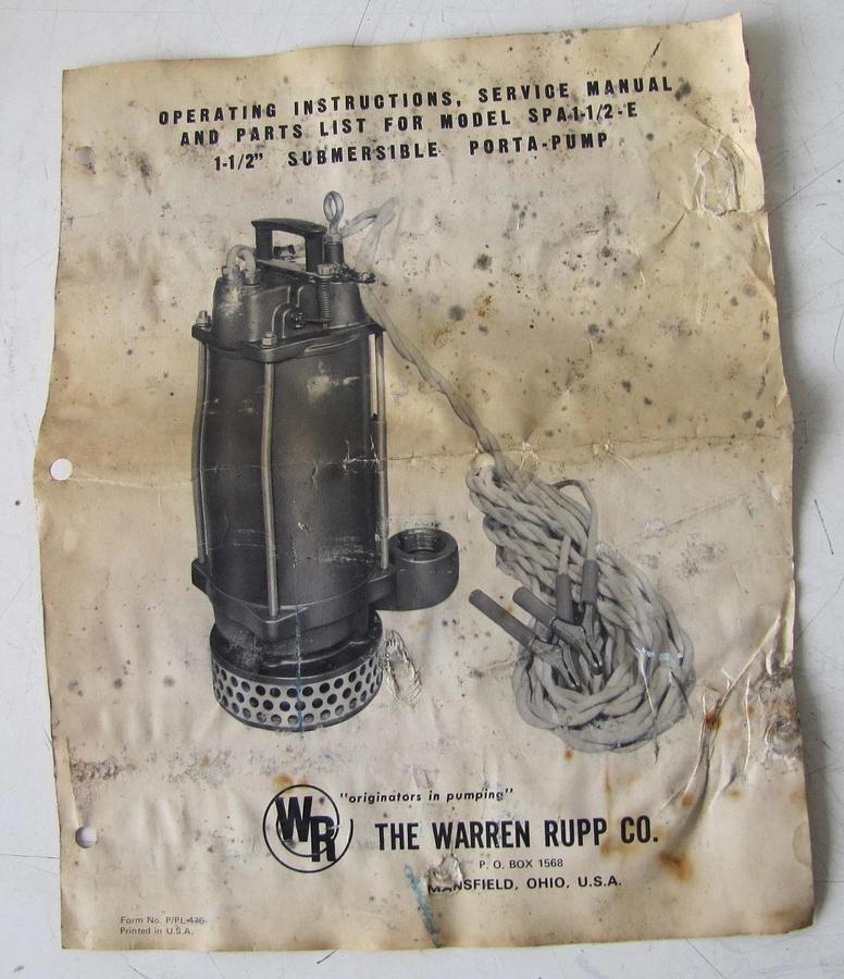 Used Warren Rupp SPA 12V DC Submersible Pump 30A 1-1/2 in Outlet Battery Clamps Case