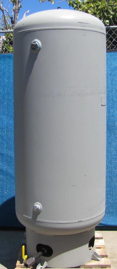 Used Samuel Vertical 200 Gallon Air Tank 200 PSI w/ Pressure Gauge Ball Valve Outlet