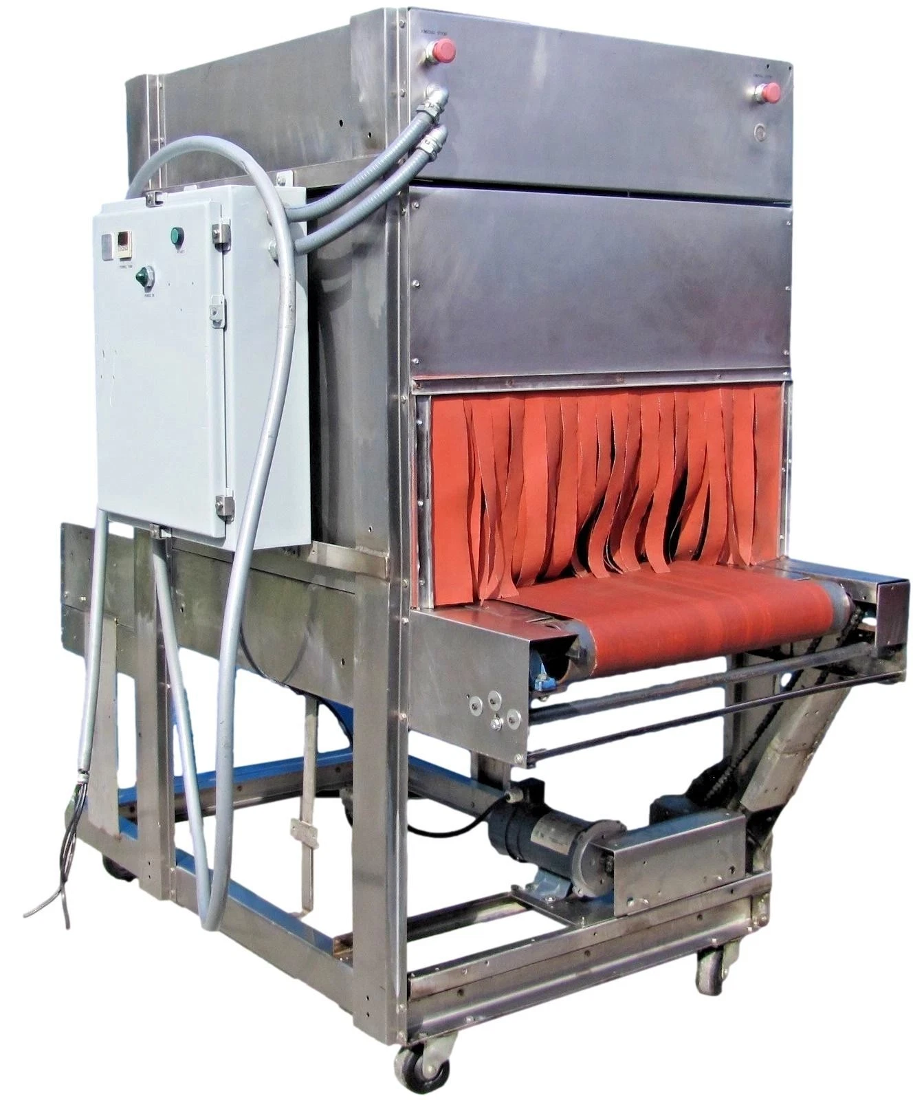 Used Commercial Stainless Steel Heat Shrink Tunnel 350°F Adjustable Speed Conveyor