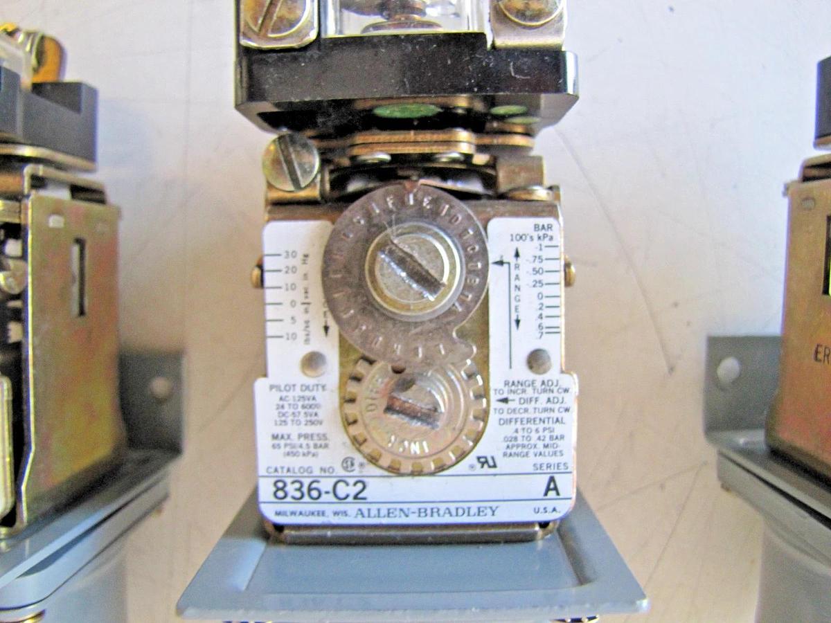 Used Lot of 3 Allen Bradley 836-C2 Electric Control Pressure Switches 65 PSI 24-600V