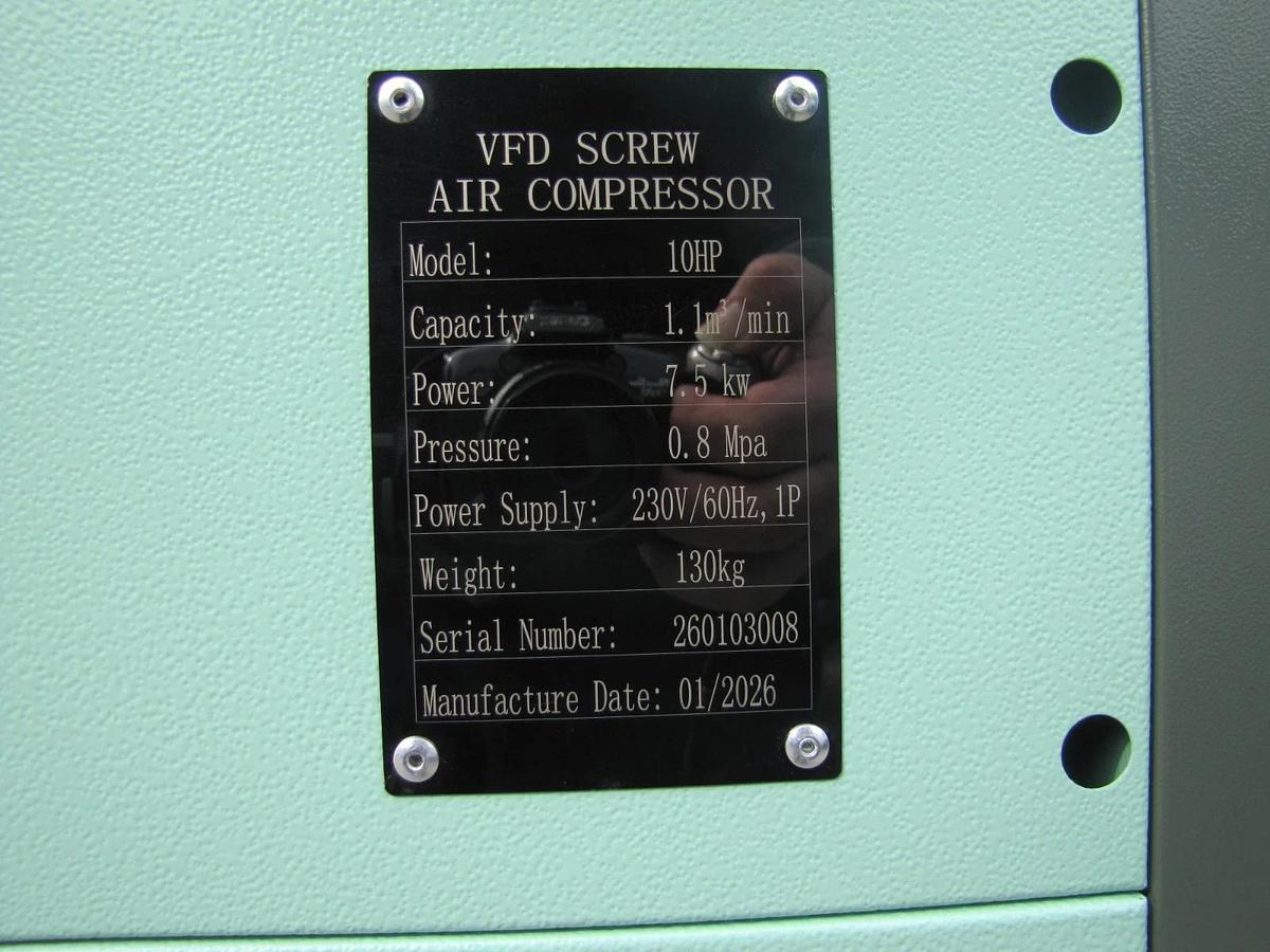 Used 2026 Maximus 10 HP Rotary Screw Air Compressor VFD 230V Single Phase