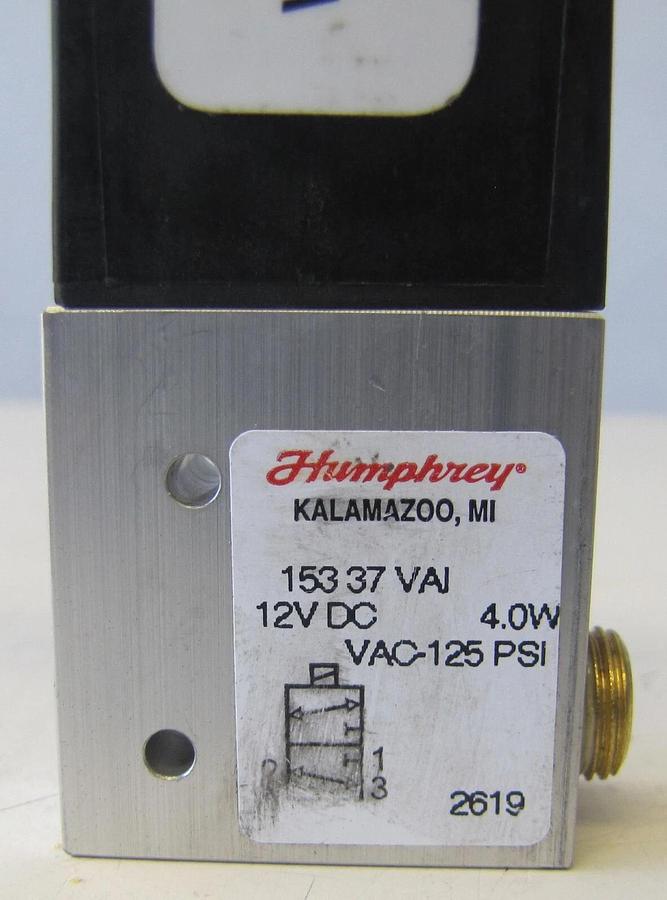 Used Humphrey 153 37 VAI Balanced Solenoid Valve 12 VDC 12V DC 1/8" NPSC Port 125 PSI