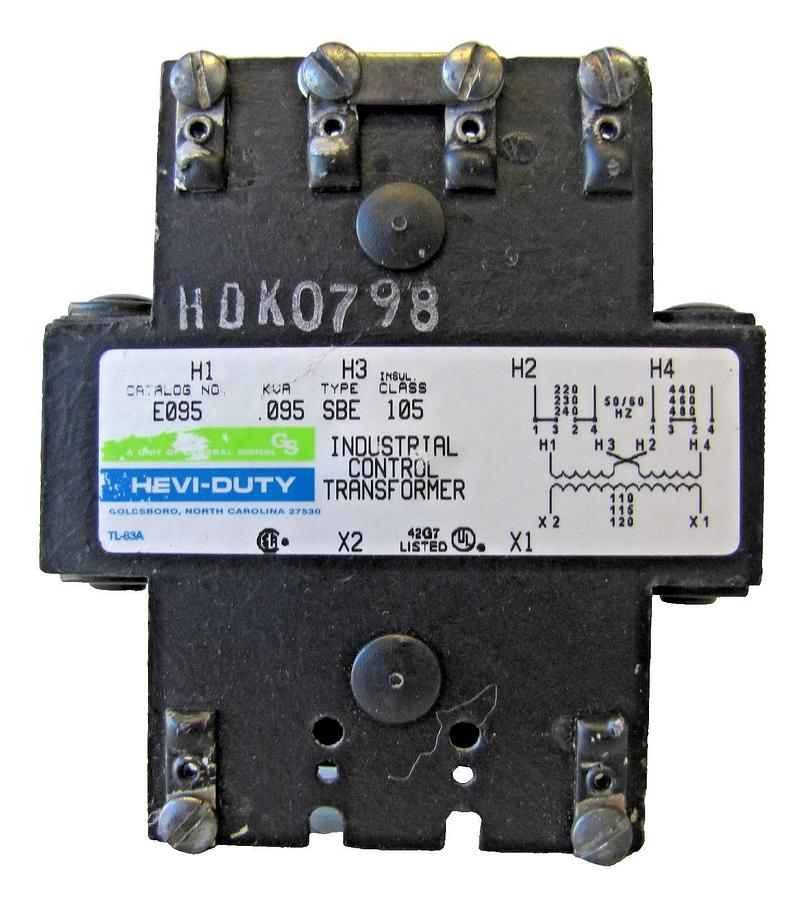 Used GS Hevi Duty .095 kVA Control Transformer 230/460V Input 115V Output 95 VA 100