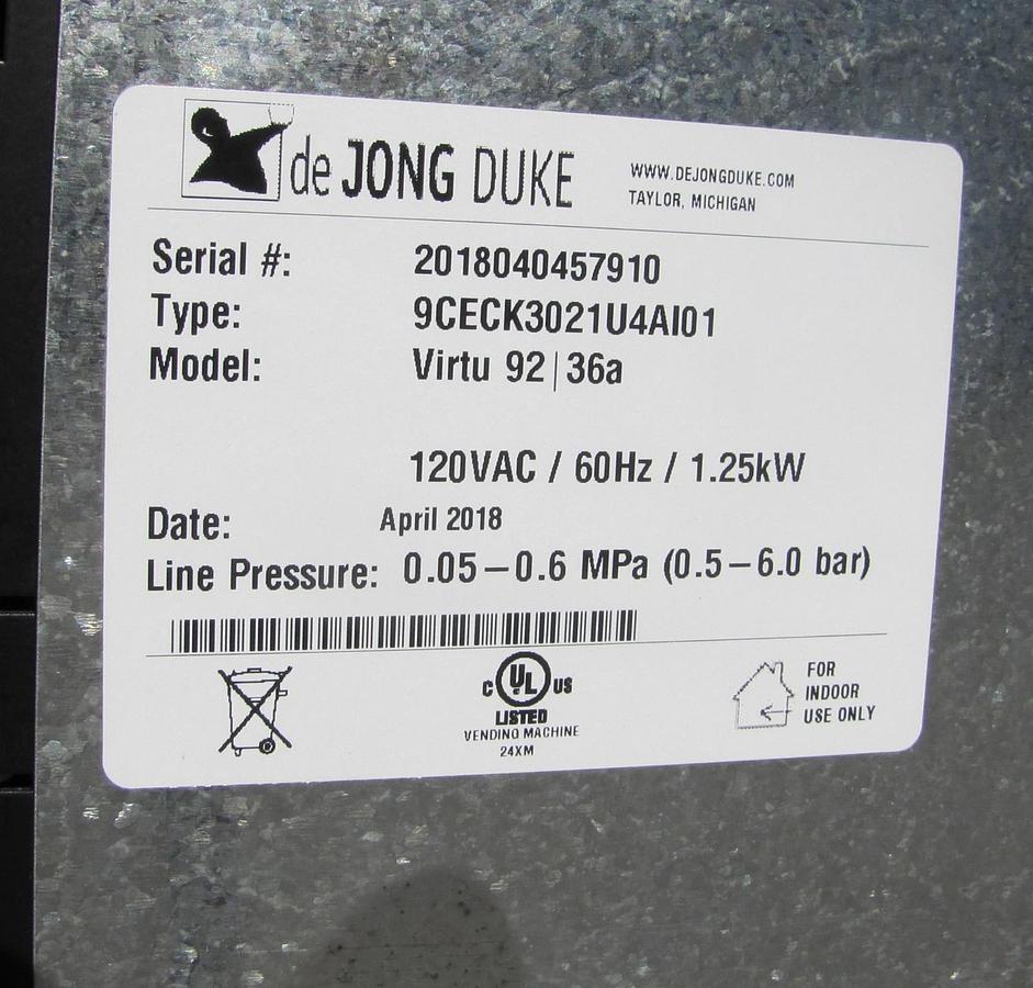 Used De Jong Duke Virtu 92/36A Touch Screen Coffee Maker Machine for Parts AS IS