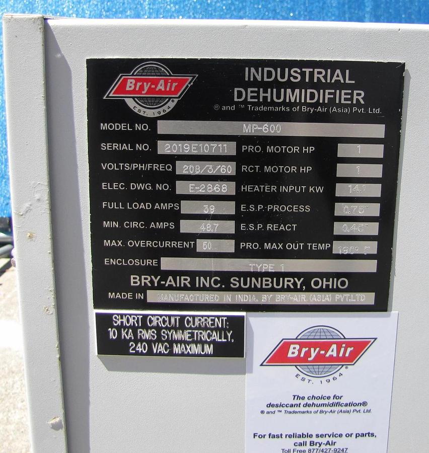 Used Bry-Air Industrial MiniPAC 600 MP-600 Desiccant Dehumidifier 240V 3 Phase