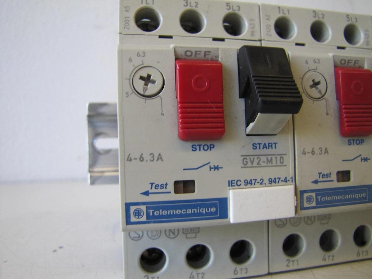Used Lot of 3 Telemecanique 4-6.3 Amp Safety Circuit Breakers GV2-M10 3 Pole 690V