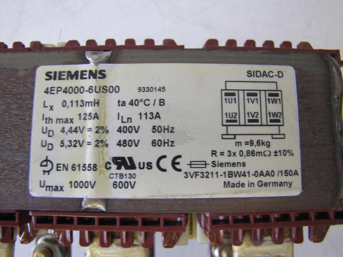 Used Siemens 4EP4000-6US00 Transformer Line Reactor for Frequency Converter 480V