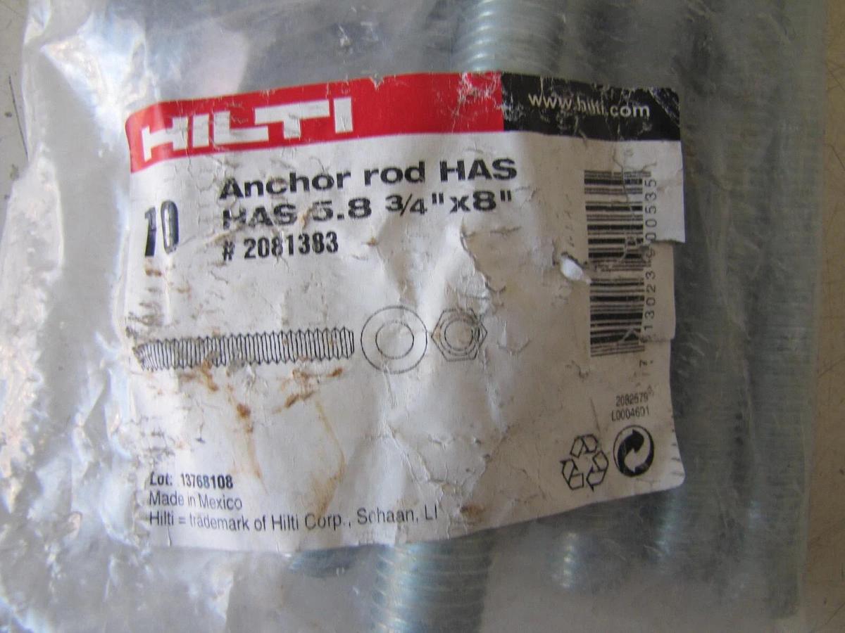 Used Hilti 10 Anchor Rod Has 5.8 3/4 X 8 #2081383