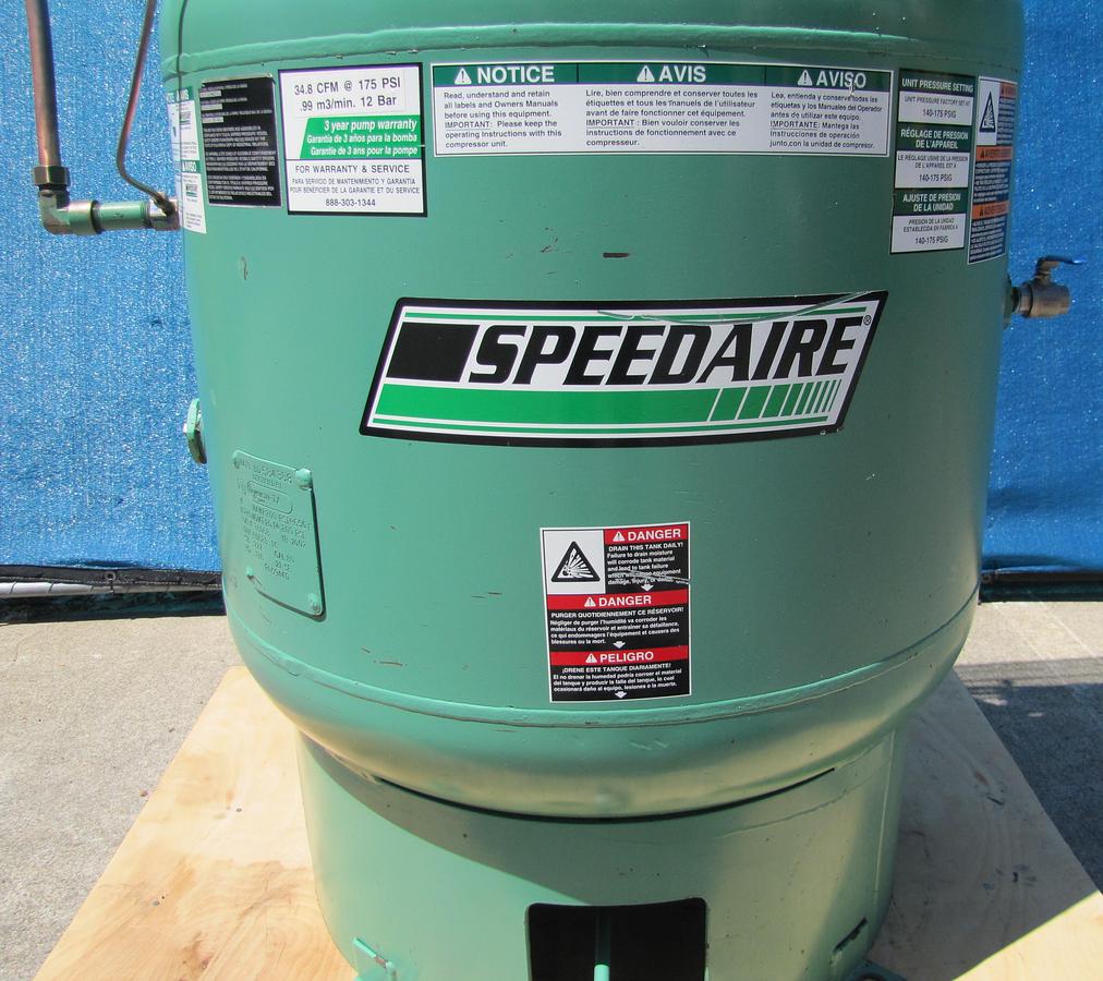 Used Speedaire 10 HP Piston Air Compressor with 80 Gallon Tank 175 PSI 230V 3 Phase