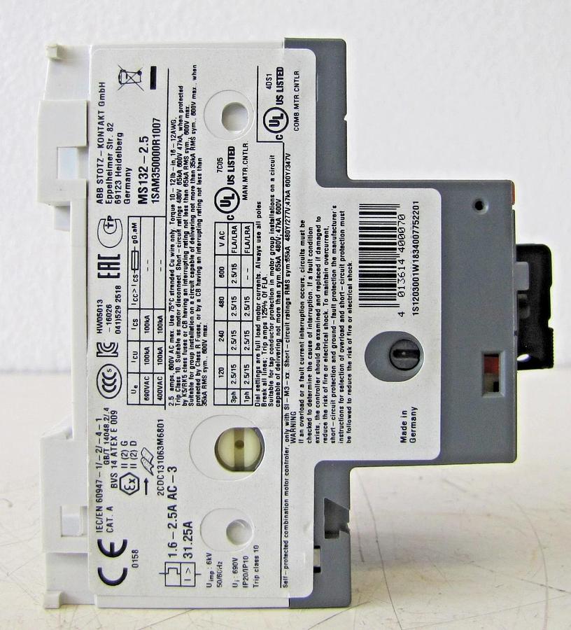 Used ABB Allen Bradley MS132 Manual Motor Starter 1.6 - 2.5A Amp 3 Pole 690V