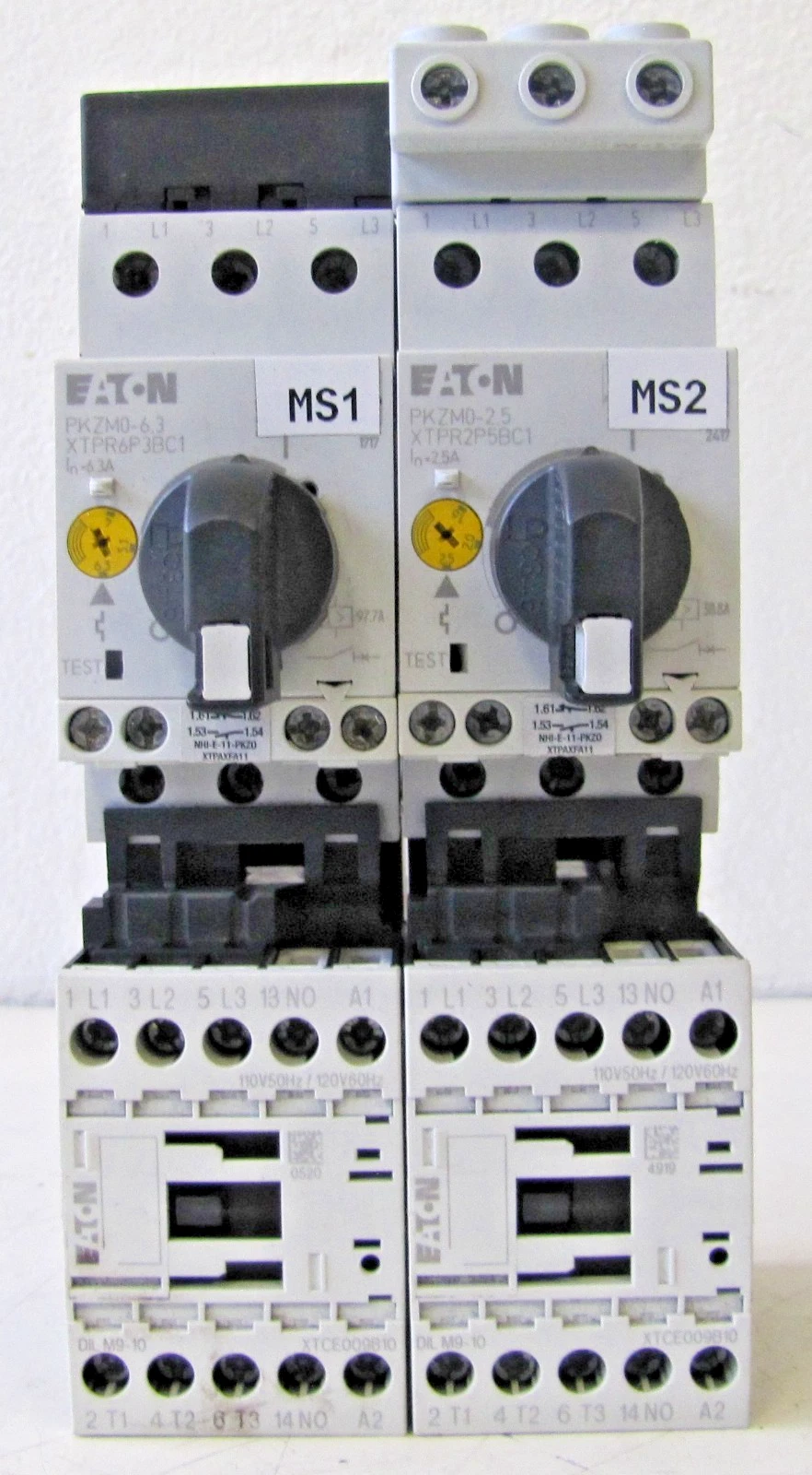 Used Eaton Reversing Contactor Assembly 2x DILM9-10 2x PKZM0-6.3 Breaker 20A 3 Pole
