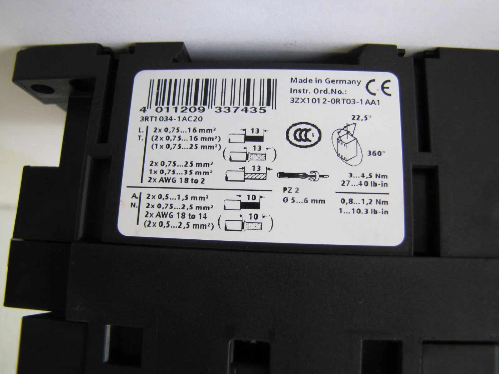 Used Siemens 50A Motor Starter 3RT1034-1A..0 24V Coil With Overload Relay 25HP 460V