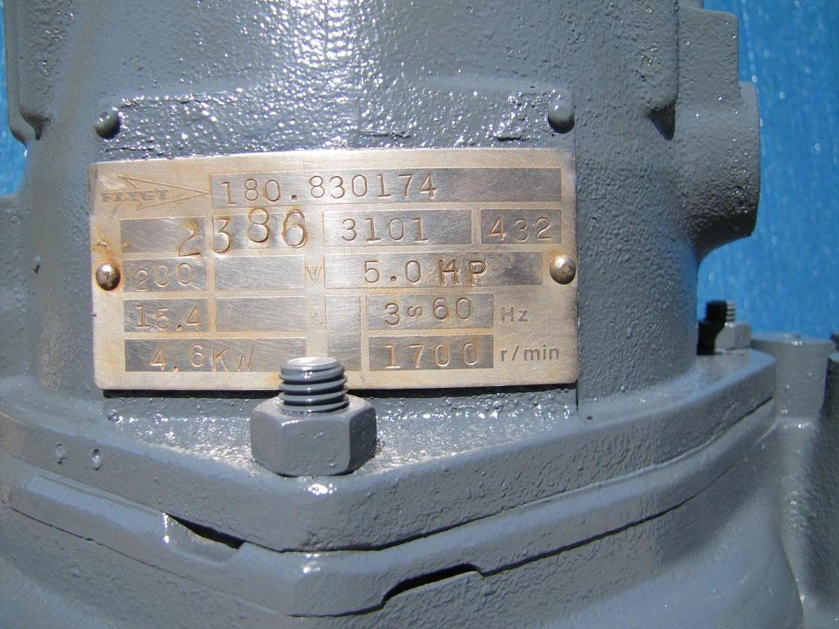 Used Flygt 5 HP Submersible Trash Water Sump Pump 200V 3PH 4" Outlet 48' Cable