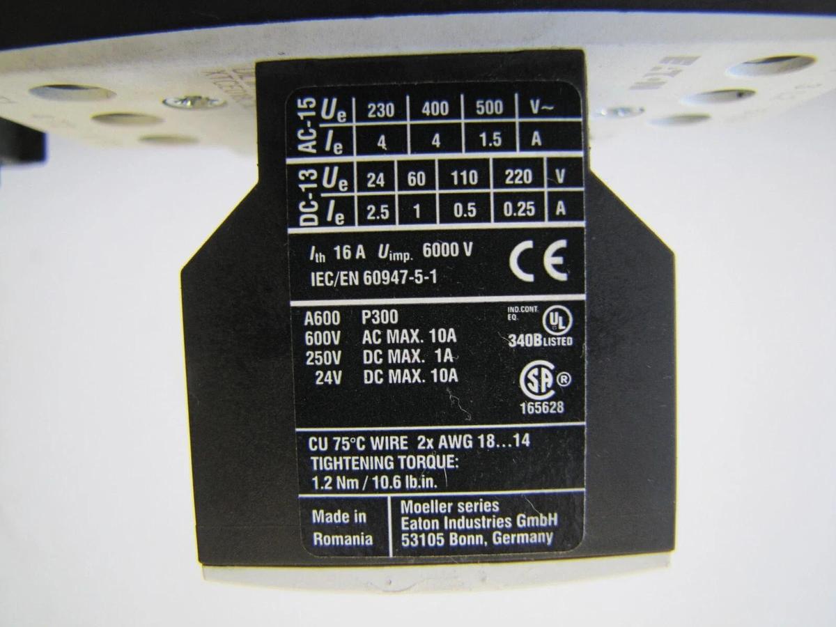 Used Eaton 40 Amp DIL M17-10 Motor Starter Contactor 24 VDC Coil and Overload Relay