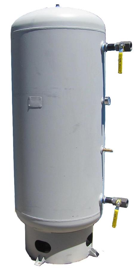 Used Samuel Vertical 200 Gallon Air Tank 200 PSI w/ Pressure Gauge Ball Valve Outlet