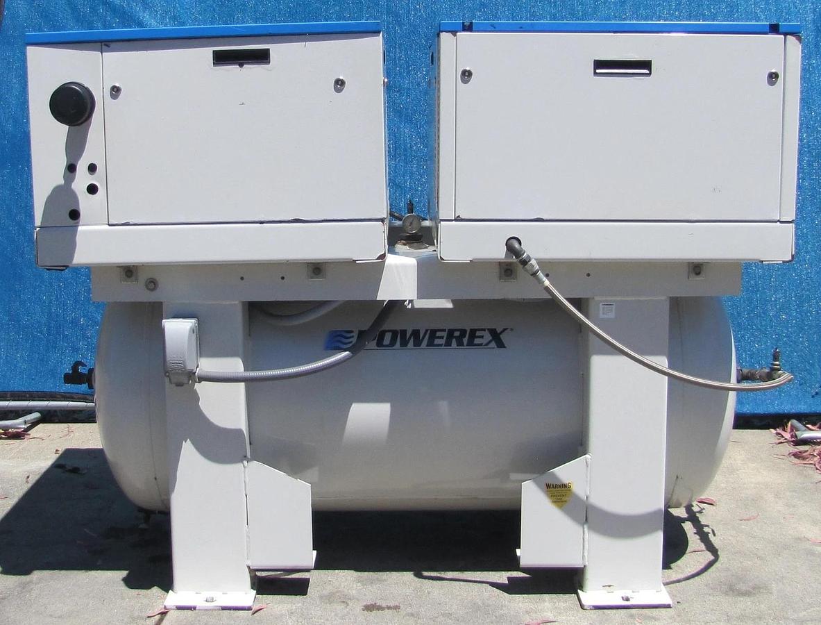 Used Powerex WhisperAIR Oil Less Dual 7.5 HP Scroll Compressor 200 Gallon Tank AS IS