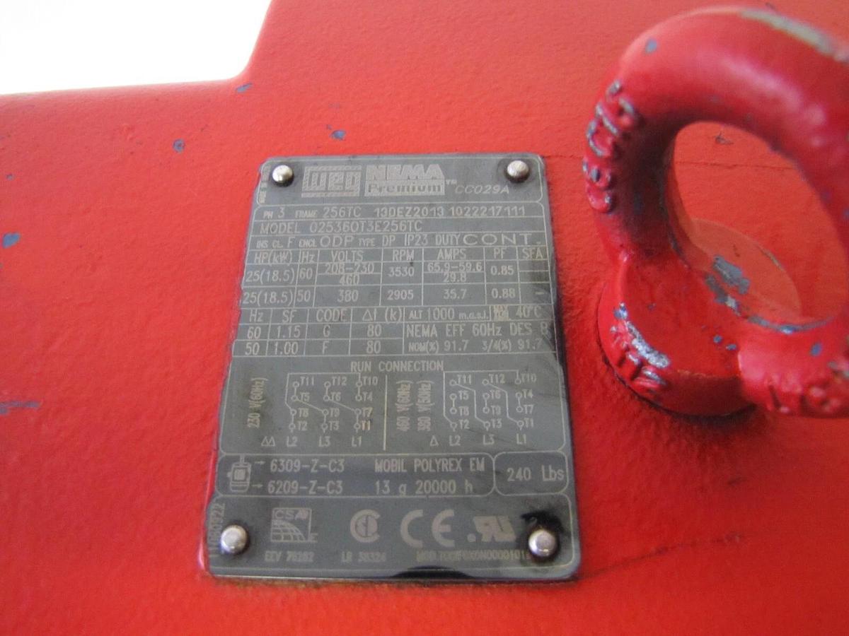 Used WEG 25 HP Electric Motor 230/460V 3 Phase 3530 RPM 256TC 1-5/8" Diameter Shaft