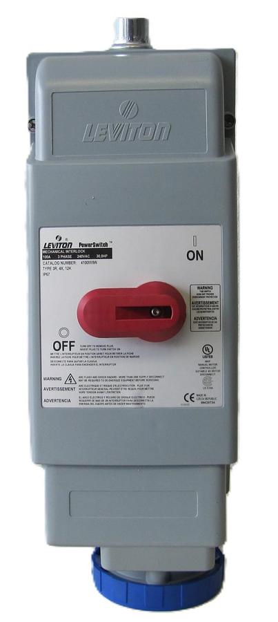 Used Leviton 100 Amp Pin & Sleeve Mechanical Interlock 240 VAC 3 PH 4100M19W Switch