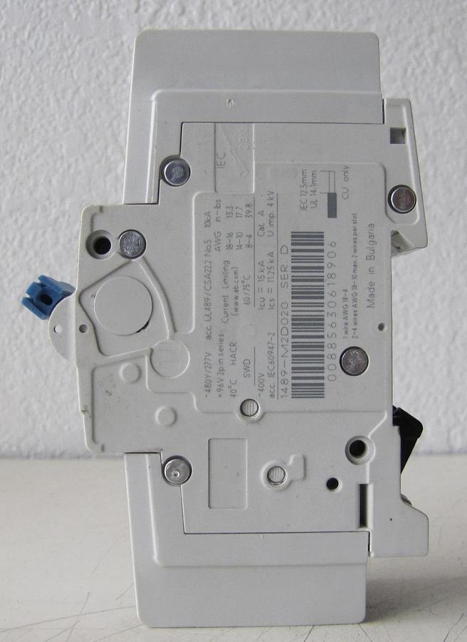 Used Allen Bradley AB 2 Amps Miniature Circuit Breaker 1489 M2D020 2A 480/277V
