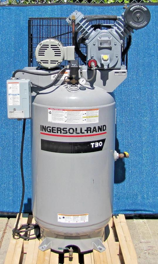 Used Ingersoll Rand 5 HP T30 Upright Piston Air Compressor  80 Gallon Tank 230V 3 Ph