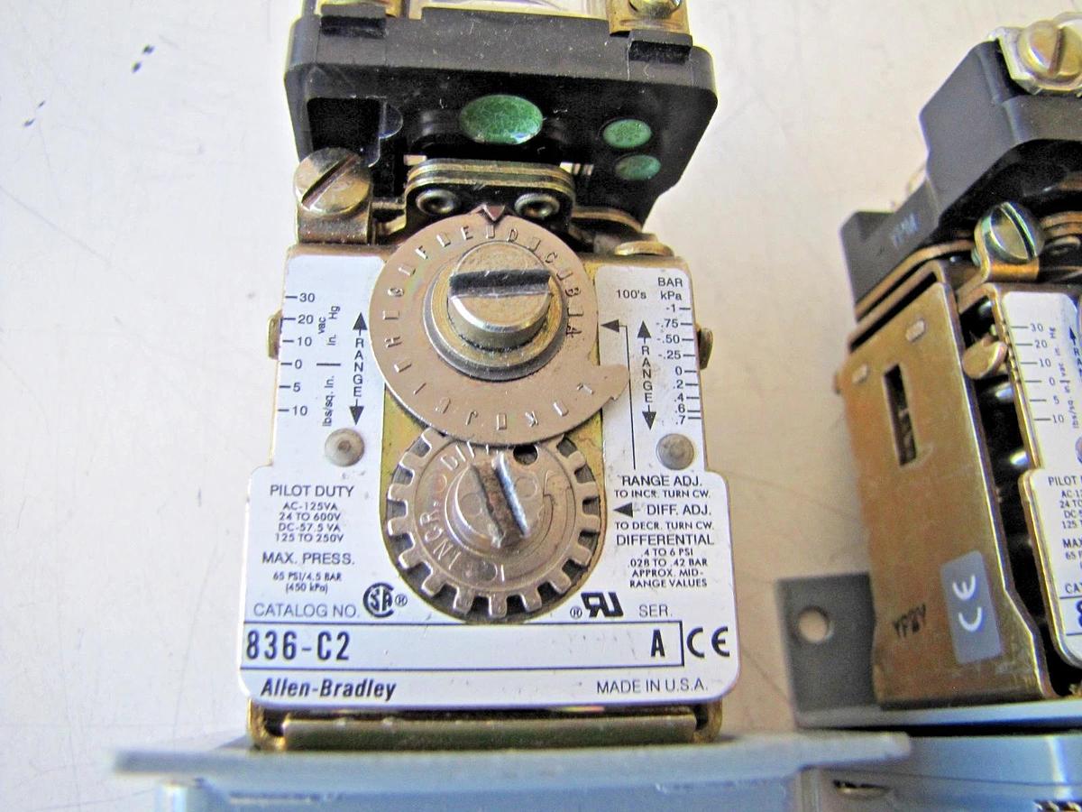 Used Lot of 3 Allen Bradley 836-C2 Electric Control Pressure Switches 65 PSI 24-600V