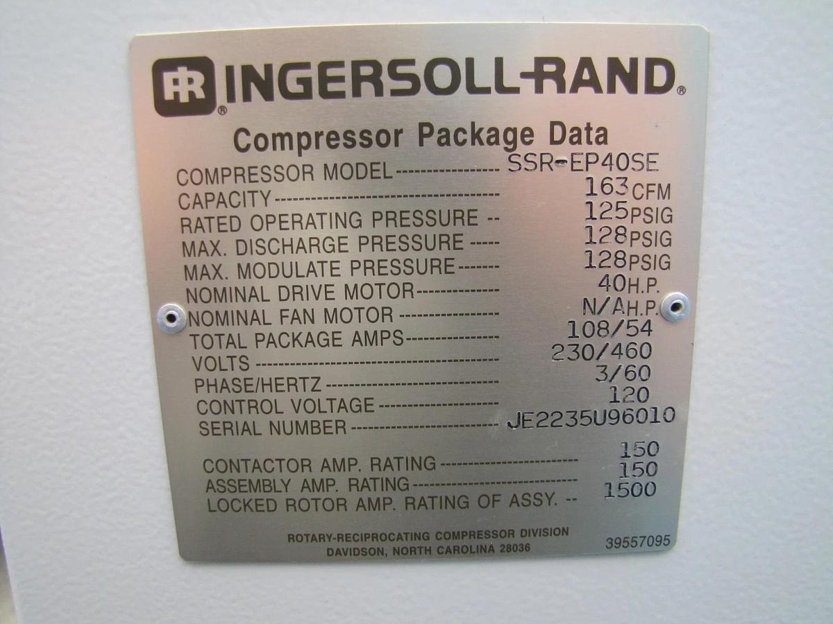 Used Ingersoll Rand 40HP Rotary Screw Air Compressor 163 CFM 460V 3 Phase 80 Hours