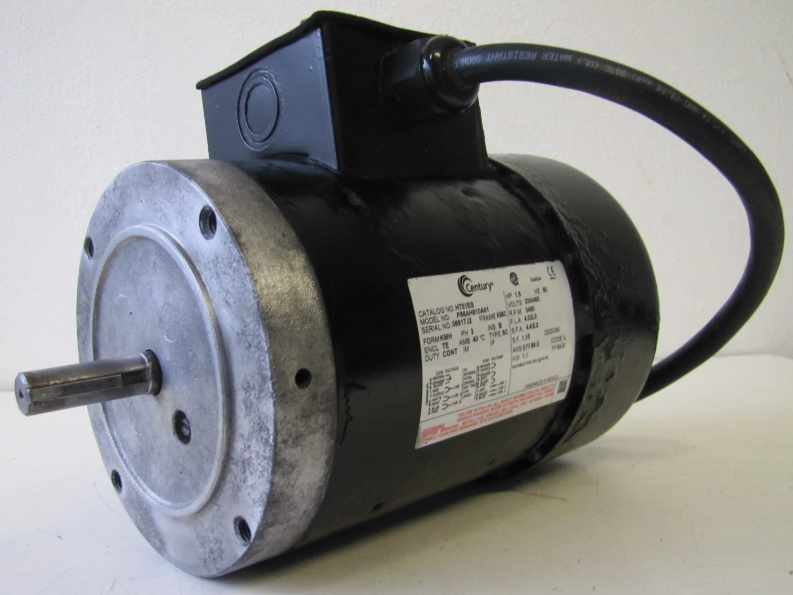 Used Century 1.5HP Electric Motor 230/460V 3 Phase 3450RPM 56C K56C P56A8H10A0 H751ES